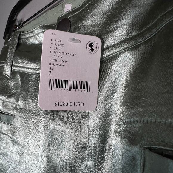 Free people light green satin cropped pant size 2 4 - Picture 8 of 12